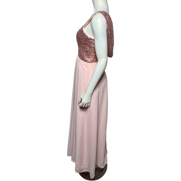 Rose Gold Sequin Prom Dress Pink Chiffon Maxi Evening Gown Size 6 Open Back - Picture 4 of 10